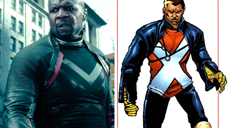 Terry Crews as Bedlam, and Bedlam as he appears in the All-New Official Handbook of the Marvel Universe #2.